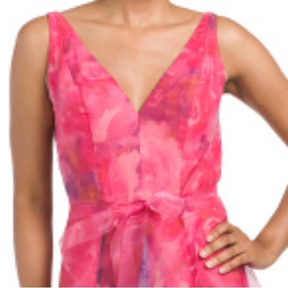 RENE BY RENE RUIZ NECK FLORAL ORGANZA PRINTED GOWN pink multi - Picture 2 of 16